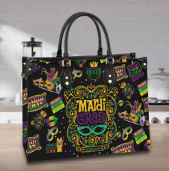 Mardi Gras Leather Handbag, Women Leather Handbag, Gift for Her, Custom Leather Bag, Birthday Gift