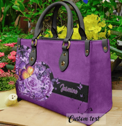 Personalized Butterfly Purple Leather Handbag, Women Leather Handbag, Gift for Her, Custom Leather Bag, Birthday Gift