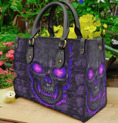 Purple Skull Blue Leather Handbag, Women Leather Handbag, Gift for Her, Custom Leather Bag, Birthday Gift