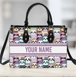 Personalized Sloth Family Leather Handbag, Women Leather Handbag, Gift for Her, Custom Leather Bag, Birthday Gift