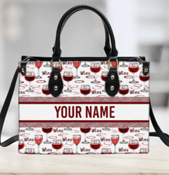 Personalized Wine Lover Leather Handbag, Women Leather Handbag, Gift for Her, Custom Leather Bag, Birthday Gift