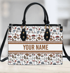 Personalized Name Mushroom Leather Handbag, Women Leather Handbag, Gift for Her, Custom Leather Bag, Birthday Gift
