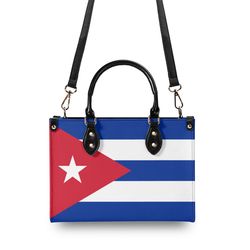 Cuba Flag PU Leather Handbag Cuban Crossbody Handbag Blue Bag