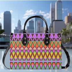 Handbag Shoulder Bag, Women Luxury Pu Leather, Modern Spring Summer Purple Peach Purse, Geometric Handbag