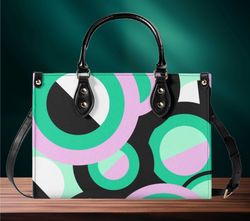 Handbag Shoulder Bag Women Luxury Pu Leather Modern Spring Summer Purple, Green Purse Abstract Design Handbag