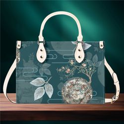 Luxury Women Pu Leather Handbag, Shoulder Bag Tote, Floral Botanical Design Abstract Art Purse