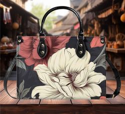 Luxury Women Pu Leather Handbag, Tote Purse Beautiful Spring Floral Botanical Garden Of Flowers Design Handbag