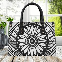 Luxury Women Pu Leather Handbag Tote Unique Beautiful Art Deco Black White Design Abstract Art Color