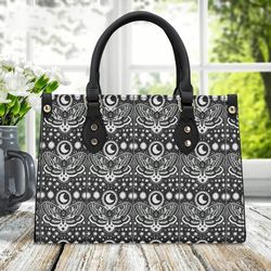 Luxury Women Pu Leather Handbag Tote Unique Beautiful Art Deco Black And White Butterfly Magical Des