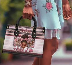 Mama Black Woman Leather Handbag With Handle, Mothers Day Gift, Custom Handbag Gift For Black Mom, American Mom Handbag