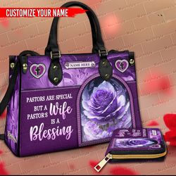Custom Name Pastors Wife, Personalized Leather Handbag & Purse With Pastor Wife Appreciation, Pastors Wife Handbag