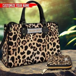 Personalized Leopard Print Leather HandBags Purse for Women, Custom Name Crossbody Bag with leopard, Wallet For Women