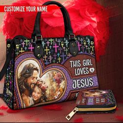 Personalized This Girl Loves Jesus With Leather Handbag & Purse, Christian Faith Religious Women Wallet
