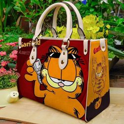 Garfield Lover Women Leather Handbag, Garfield Cat Leather Handbag, Disney Garfield Leather Handbag