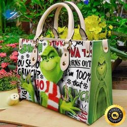 Grinch Christmas Leather Bag, Grinch Bags And Purses Grinch Handbag, Grinch Leather Handbag For Women
