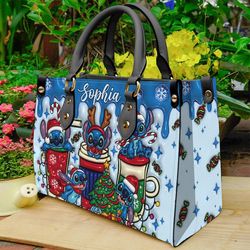 Merry Stichmas Personalized Ohana Leather Handbag, Disney Stitch Leather Handbag, Stitch Leather Handbag