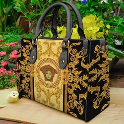 Versace Medusa Golden Pattern Leather Handbag, Versace Luxury Brand For Beauty Leather Handbag