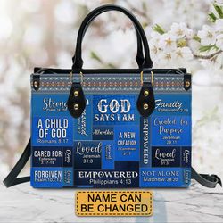 Christianartbag Handbags, God Says I Am Leather Handbag Blue, Personalized Bags, Gifts For Women, Christmas Gift
