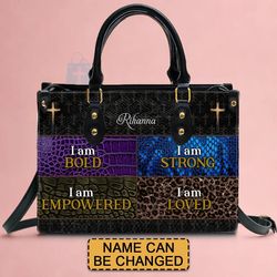Christianartbag Personalized Leather Handbag - I Am Bold, I Am Strong, I Am Empowered Leather Handbag