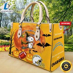 Los Angeles Chargers Snoopy Halloween Women Leather Hand Bag, Los Angeles Snoopy Leather Handbag, Snoopy Leather Handbag