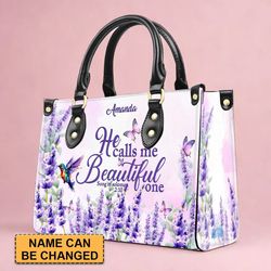Personalized Lavender Leather Handbag - Christianartbag With Scripture Verse