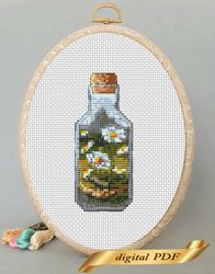 Landscape in a bottle pattern pdf cross stitch, small design easy embroidery DIY, art 17