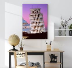 italy prints, pisa tower canvas print gallery wrap , travel poster , italian wall art, office wall art, city art print,