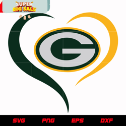 Green Bay Packers Heart svg, nfl svg, eps, dxf, png, digital file