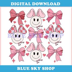 Coquette Bow Tie Bunny Smiley Face Easter ,Trending, Mothers day svg, Fathers day svg, Bluey svg, mom svg, dady svg.jpg