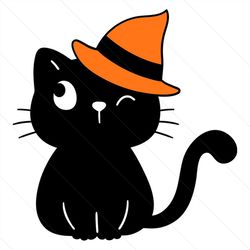 Black Cat Wearing Hat Svg, Halloween Svg, Halloween Cat Svg