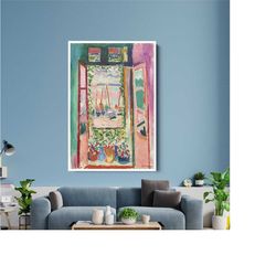 matisse canvas print | open window | vintage wall art | colorful wall art | flowers on window | landscape | home decorat