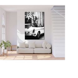 high heels in classic car canvas wall art, black and white fashion photography, fashion wall art print, wall art, vintag