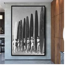 Vintage Women Surfers Canvas Print , Black and White Art, Vintage Wall Art, Beach Wall Art, Women Sports Art, Vintage wa