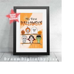 baby halloween, my first halloween print, baby monster print, instant digital download, new parent gift, baby keepsake g