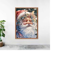 Printable Christmas Wall Art, Vintage Santa Oil Painting, Seasonal Christmas Decor, Christmas Art Print, Digital Downloa