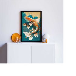 Modern Chic Koi Fish Poster | Japanese Artwork Prints | Japandi Art Deco Digital Printable