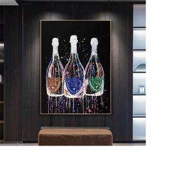 colorful pop art champagne bottle - nordic wall art canvas painting - posters and prints - modern room decor