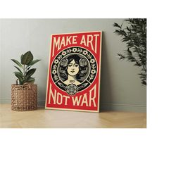 Make Art Not War Poster, Peace Quote Poster Print, Retro Poster Print, Make Art Not War Print, Pop Art Home Decor, Red P