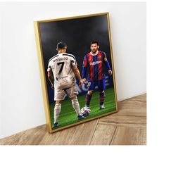 Messi & Ronaldo Poster, Football Legends Wall Art, Soccer Player Poster, Football Canvas, Sport Home Decor, Man Cave Art