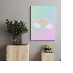 Unicorn Art Print, Rainbow Unicorn Canvas, Girl Nursery Wall Art, Rainbow Unicorn Art Kids Room Decor, Baby Room Wall Ar