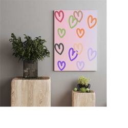 hearts colorful watercolor rainbow playroom decor | bright baby nursery print | kids room wall art | framed kids room ca