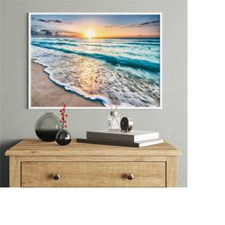 Sea Beach Ocean White Sand Canvas Wall Art Design, Wavy Beach Scener, Poster Print Decor for Home & Office Decoration, C