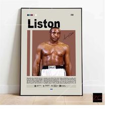 sonny liston boxing poster digital download, sports poster, boxing wall dcor, mid-century modern sports art, motivationa