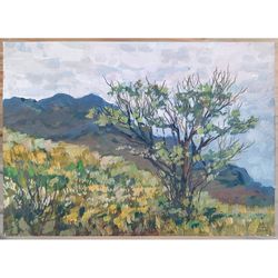 Tree Painting 5x7" Hill landscape Small ORIGINAL Painting Impressionist Summer ART Signed by artist Marina Chuchko
