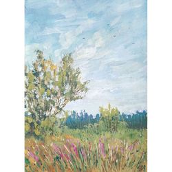 Tree Painting 7x5" Wildflower landscape Small ORIGINAL Painting Impressionist Summer ART Signed by artist Marina Chuchko