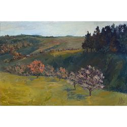 Meadow Valley painting 8x12" ORIGINAL PAINTING California Hills Tree Landscape Impressionist Signed by Marina Chuchko