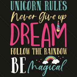 Unicorn Rules Never Give Up Dream Svg, Trending Svg, Unicorn Svg, Unicorn Gifts Svg, Unicorn Love Svg, Magical Svg, Magi