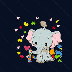 Cute Elephant Autism Awareness Day Puzzle Heart Svg, Autism Svg, Autism Awareness Svg, Awareness Svg, Autism Elephant Sv