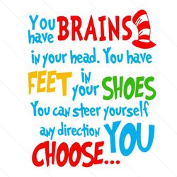 You Have Brains In Your Head Svg, Dr Seuss Svg, Dr Seuss Quotes, Best Quotes, Brains Svg, Cat In The Hat Svg, Dr Seuss G
