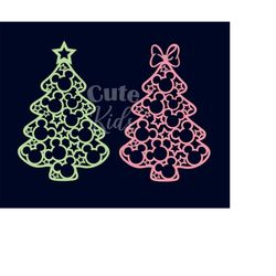 Mouse Heads Christmas trees - New Year Swirls Decor SVG cut files for cricut & eps, ai, png, pdf clipart. Vector graphic